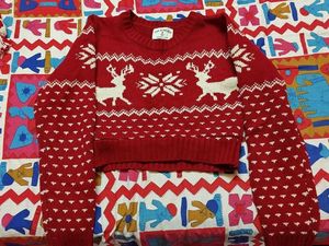 Red Reindeer Cropped Sweater