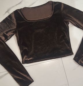 Brown Velvet Long Sleeve Top