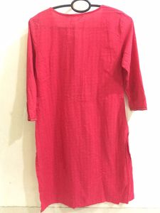 Pink Embroidered Long Sleeve Kurti