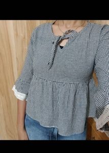 Gingham Peplum Top