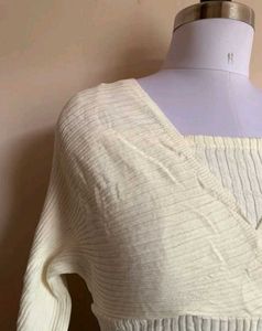 White Knit Wrap Top