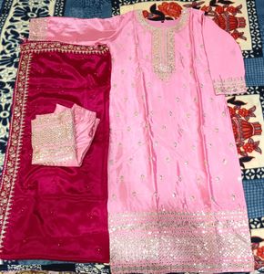 Silk Blend Bridal Heavy Embroidery Kurta ShararSet