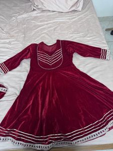 Red Velvet A Line Palazzo Set