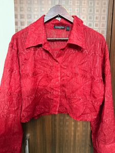 Red Cropped Embroidered Shirt