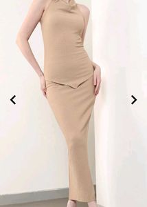 Shein Halter Tie-Up Neck Textured Top With Skirt