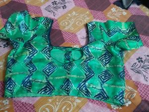 Beautiful Green Blue Combination Blouse &amp; Maroon