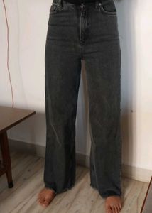 Grey Wide Leg Denim Jeans