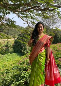 Elegant Green &amp; Red Saree