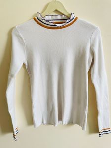 Striped Trim Funnel Neck Top