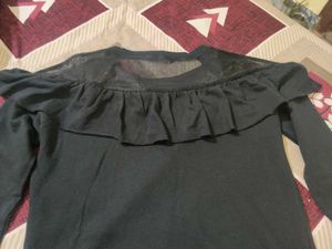 Ruffled Black Long Sleeve Top