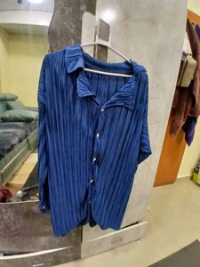 Pleated Navy Blue Shirt
