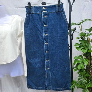 Denim Button-Front Midi Skirt