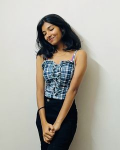 Navy Blue And Off White Checked Ruffles Crop Top