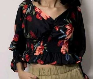 Floral Black Korean Top