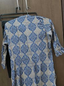 Blue Patterned Kurti with balloons pants
