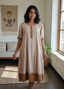 Beige Floral Print Dress