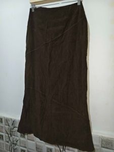 Brown Suede Midi Skirt High Waist 28"-30"