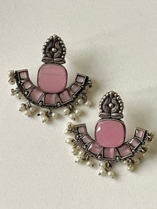 Silver Replica Monalisa Stone Earring Pink