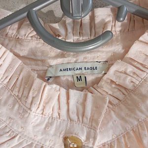 Ruffled Neck Tiered Mini Dress - Light Peach