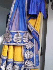 Yellow &amp; Blue Embroidered Lehenga Set