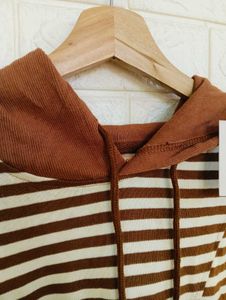 Striped Brown &amp; White Hoodie