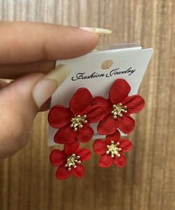 Red Double Flower Earrings