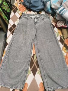 Wide Leg Grey Denim Jeans