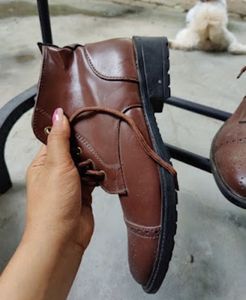 Imported Brown Brogue Lace-Up Ankle Boots