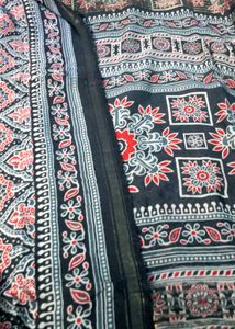 Chanderi Silk Ajrak Saree With Halter Blouse