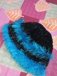 BLACK AND BLUE WOOLEN CAP (HANDMADE NEW)