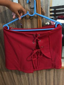 Red Lace-Up Mini Skort