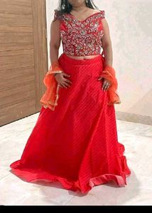 🔥 Karvachauth Offer Carrot Colour Lahenga 🔥