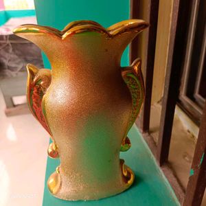 Vintage Gold Vase with Floral Detail