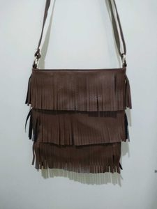 Brown Sling Bag With Fringes