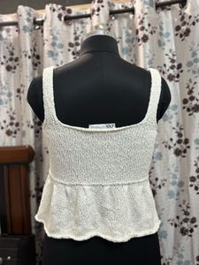 White Knit Peplum Tank Top