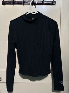 Shein Black Ribbed Long Sleeve Top