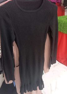 Black Ruffle Hem Knit Dress