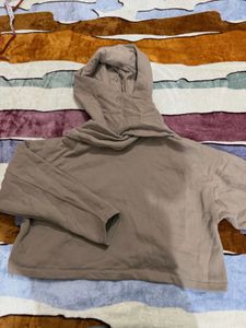 Beige Cropped Hoodie