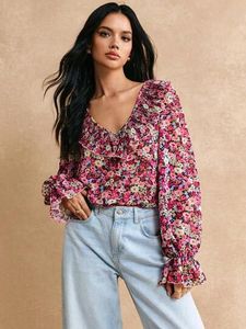 Y2k Korean Women's Floral Long Sleeve Blouse Top