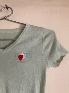 Heart Embroidery Green Top
