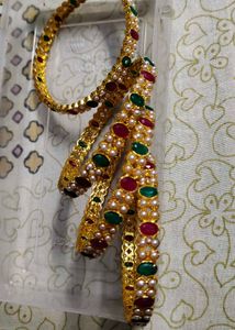 Elegant Gold-Tone Bangles with Pearls &amp; Gemstones