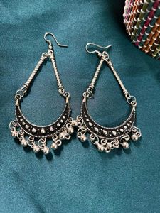 Silver Crescent Drop Earrings