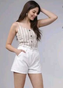 Beige Pure Cotton, Formal and Casual Striped Top