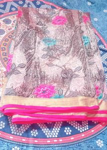 Floral Print Silk Saree