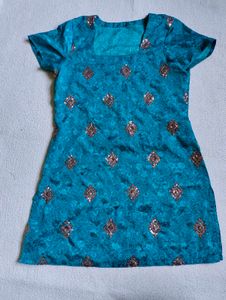 Teal Green Women Short Sleeve Kurta
