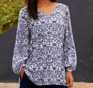 Korean Ethenic Print Tunic Top