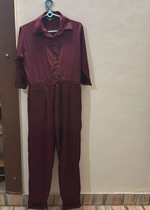 Maroon Button-Down Jumpsuit