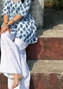 Jaipuri short Kurti with milkywhite plazzo Pant