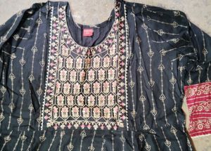 Black Golden Printed Anarkali Kurti