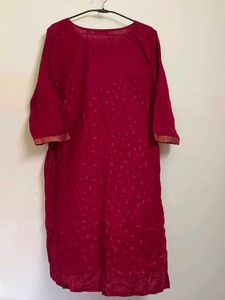 Pure Cotton Maroon Kurti with Golden Lace Border